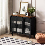 FUNKOL 14.37-in W x 40.94-in D x 31.69-in H in Black Metal Ready to Assemble Floor Kitchen Cabinet with Glass Doors