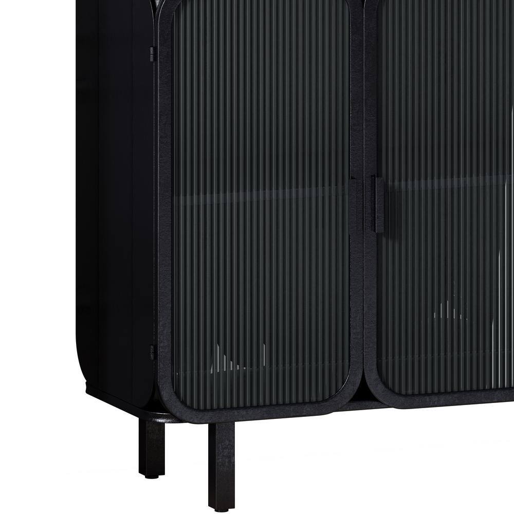 FUNKOL 14.37-in W x 40.94-in D x 31.69-in H in Black Metal Ready to Assemble Floor Kitchen Cabinet with Glass Doors