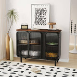 FUNKOL 14.37-in W x 40.94-in D x 31.69-in H in Black Metal Ready to Assemble Floor Kitchen Cabinet with Glass Doors