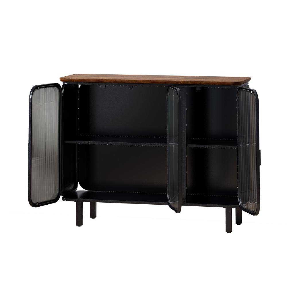 FUNKOL 14.37-in W x 40.94-in D x 31.69-in H in Black Metal Ready to Assemble Floor Kitchen Cabinet with Glass Doors