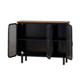 FUNKOL 14.37-in W x 40.94-in D x 31.69-in H in Black Metal Ready to Assemble Floor Kitchen Cabinet with Glass Doors