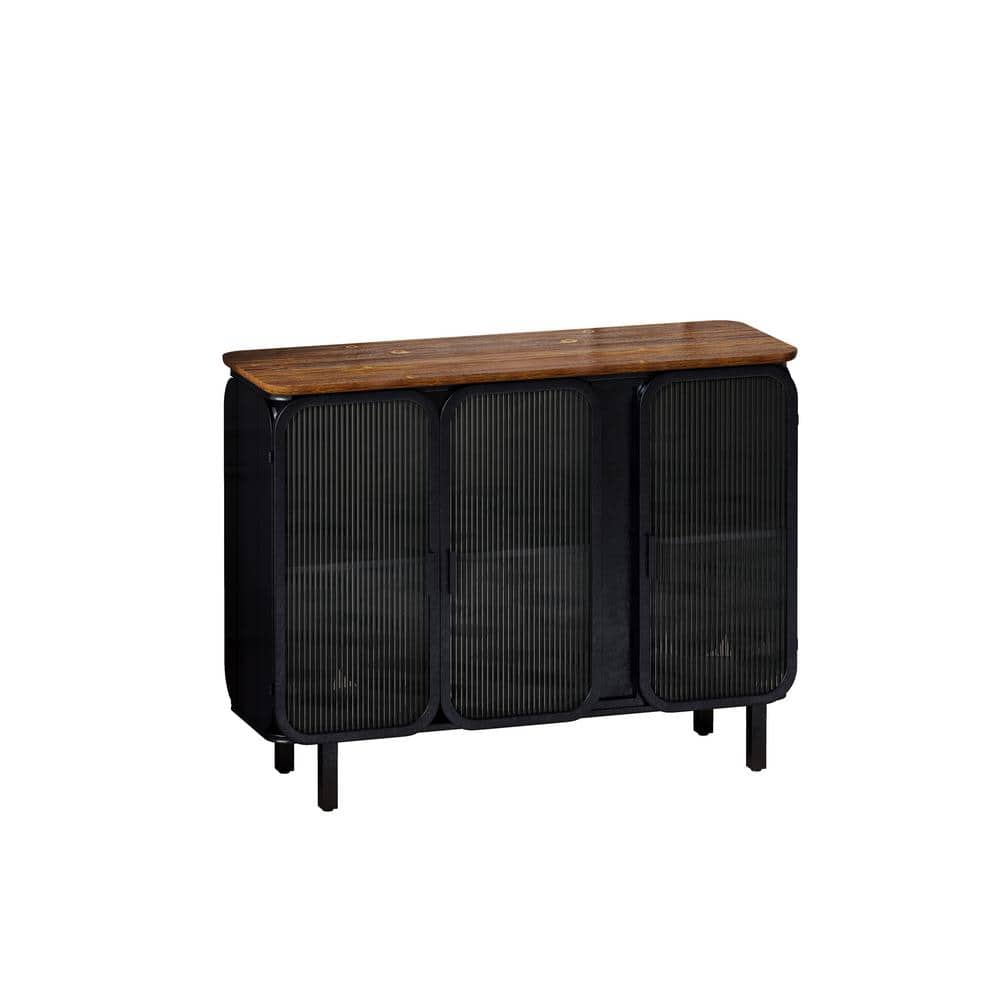 FUNKOL 14.37-in W x 40.94-in D x 31.69-in H in Black Metal Ready to Assemble Floor Kitchen Cabinet with Glass Doors