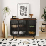 FUNKOL 14.37-in W x 40.94-in D x 31.69-in H in Black Metal Ready to Assemble Floor Kitchen Cabinet with Glass Doors