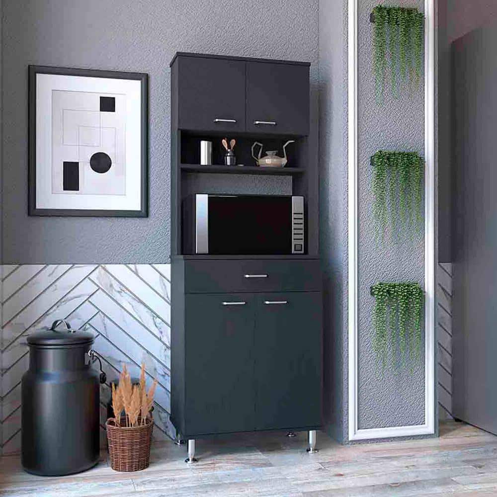 FUNKOL 23.6 in. W x 13.9 in. D x 66.5 in. H Ready to Assemble Pantry Double Door Cabinet, 1-Drawer, 4-Legs, 3-Shelves, Black