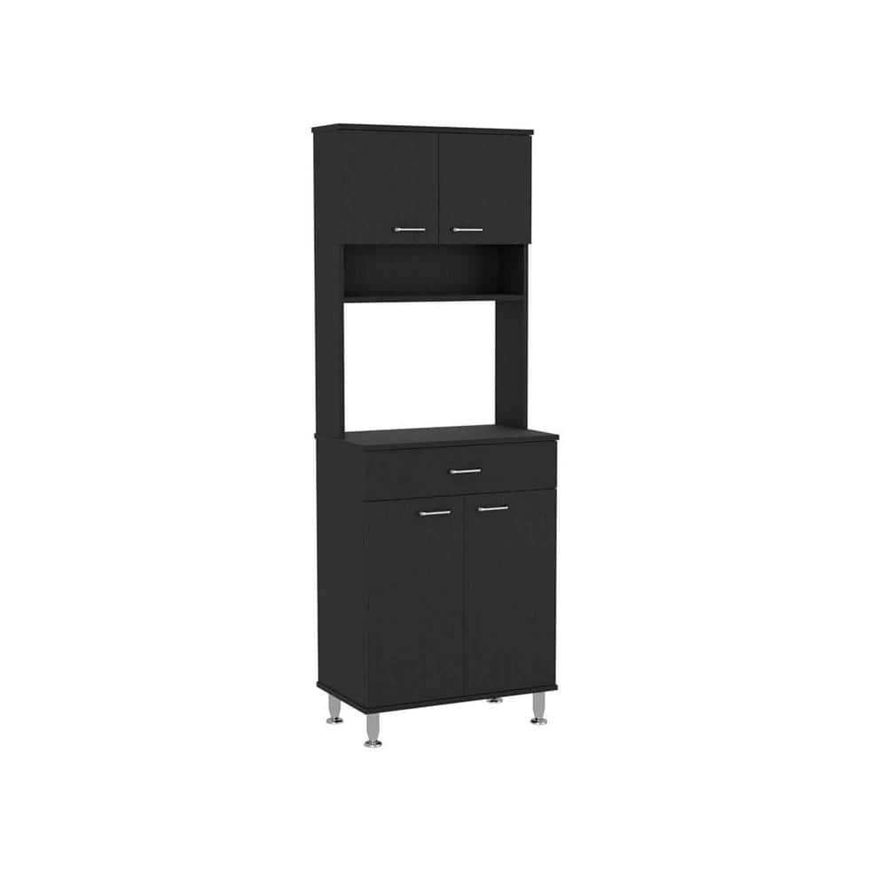 FUNKOL 23.6 in. W x 13.9 in. D x 66.5 in. H Ready to Assemble Pantry Double Door Cabinet, 1-Drawer, 4-Legs, 3-Shelves, Black