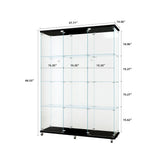 FUNKOL 66.14 in. x 47.64 in. x 14.57 in. 4-Shelf Wooden Ready to Assemble Base Display Cabinet in Black with 2 Glass Doors