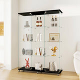 FUNKOL 66.14 in. x 47.64 in. x 14.57 in. 4-Shelf Wooden Ready to Assemble Base Display Cabinet in Black with 2 Glass Doors
