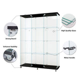 FUNKOL 66.14 in. x 47.64 in. x 14.57 in. 4-Shelf Wooden Ready to Assemble Base Display Cabinet in Black with 2 Glass Doors