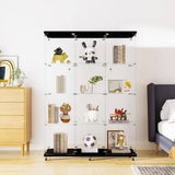 FUNKOL 66.14 in. x 47.64 in. x 14.57 in. 4-Shelf Wooden Ready to Assemble Base Display Cabinet in Black with 2 Glass Doors