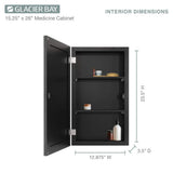 Glacier Bay 15-1/4 in. W x 26 in. H Rectangular Framed Recessed or Surface-Mount Bathroom Medicine Cabinet with Mirror, Black