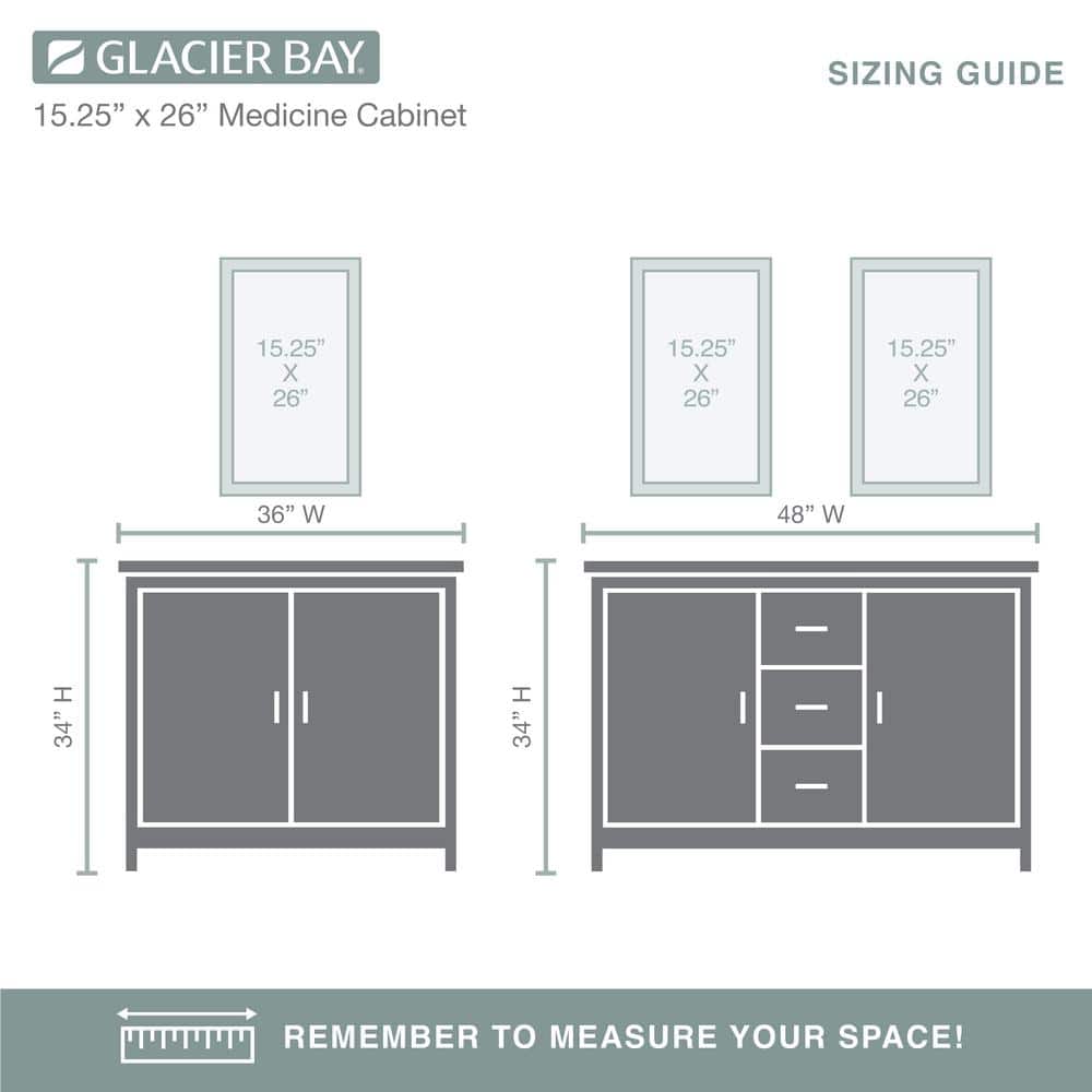 Glacier Bay 15-1/4 in. W x 26 in. H Rectangular Framed Recessed or Surface-Mount Bathroom Medicine Cabinet with Mirror, Black