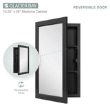 Glacier Bay 15-1/4 in. W x 26 in. H Rectangular Framed Recessed or Surface-Mount Bathroom Medicine Cabinet with Mirror, Black