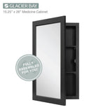Glacier Bay 15-1/4 in. W x 26 in. H Rectangular Framed Recessed or Surface-Mount Bathroom Medicine Cabinet with Mirror, Black