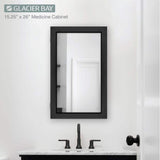 Glacier Bay 15-1/4 in. W x 26 in. H Rectangular Framed Recessed or Surface-Mount Bathroom Medicine Cabinet with Mirror, Black