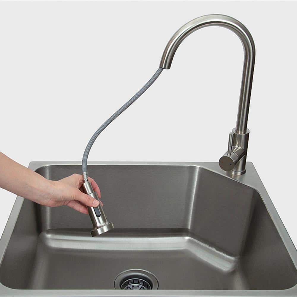 Glacier Bay Stainless Steel Laundry Sink with Faucet and Double Door Cabinet in Black