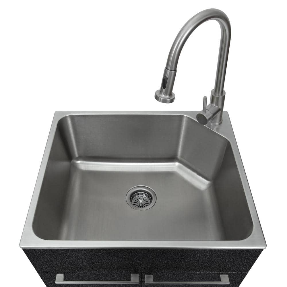 Glacier Bay Stainless Steel Laundry Sink with Faucet & Double Door Cabinet in Black