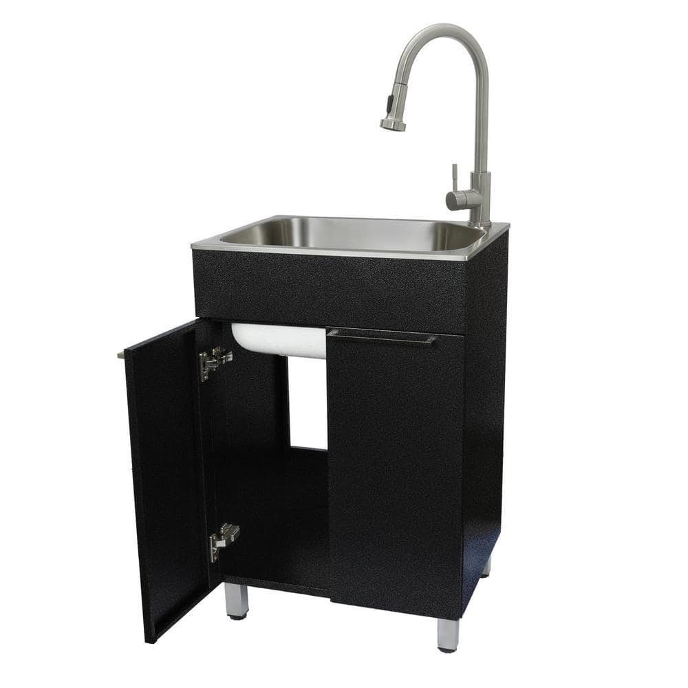 Glacier Bay Stainless Steel Laundry Sink with Faucet & Double Door Cabinet in Black