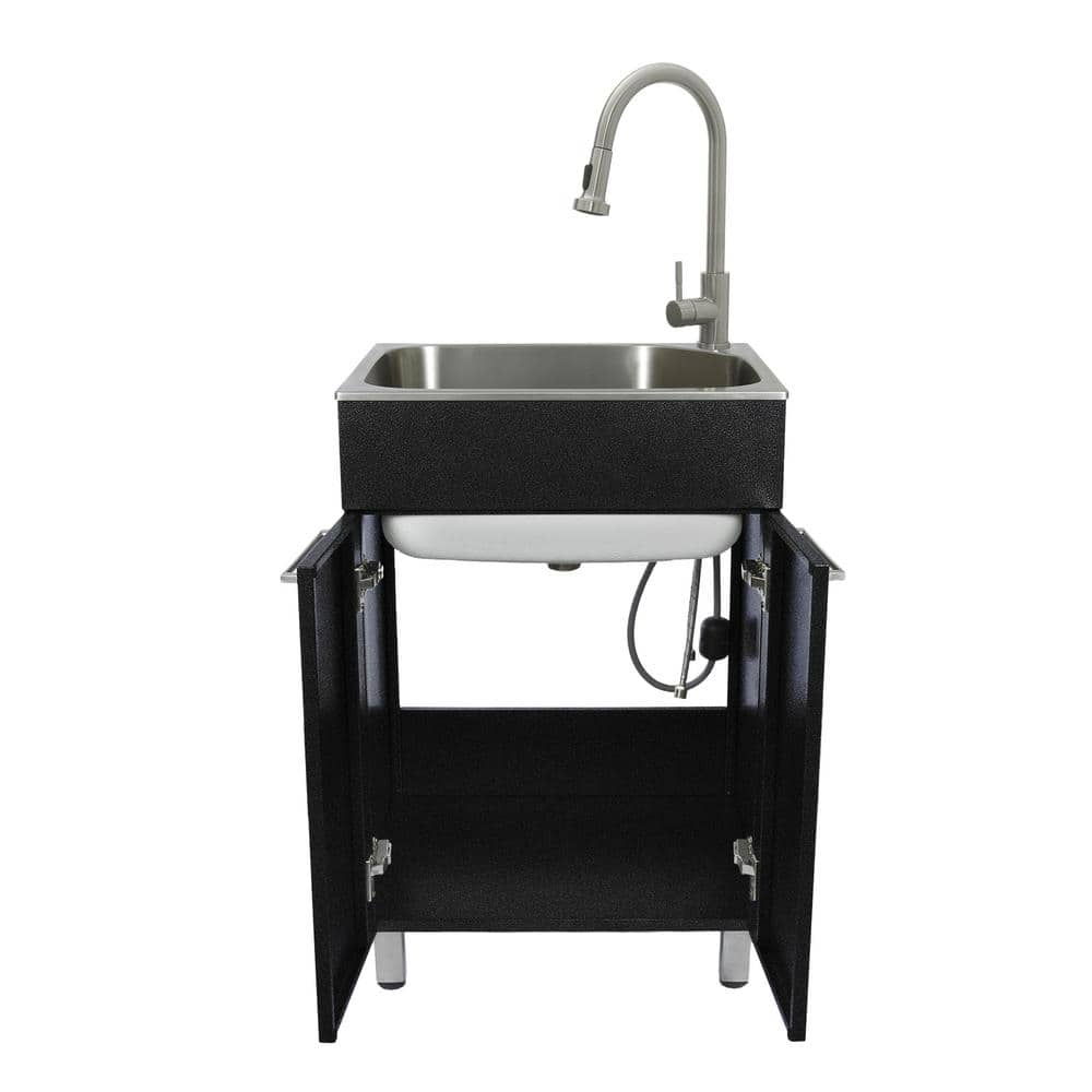Glacier Bay Stainless Steel Laundry Sink with Faucet & Double Door Cabinet in Black