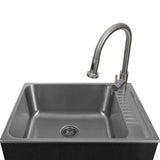 Glacier Bay 28 in. W x 10 in. D x 22 in. L Freestanding Stainless Steel Laundry Sink with Faucet and Double Door Cabinet in Black