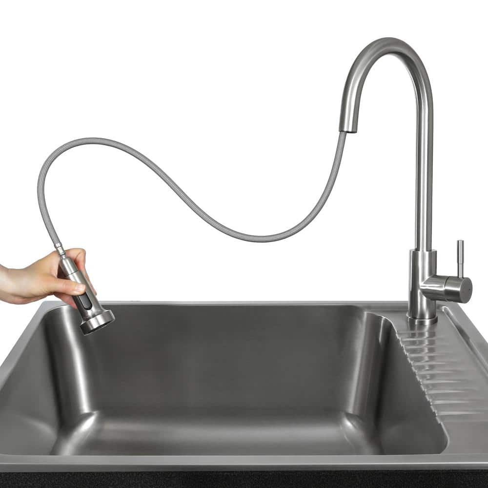 Glacier Bay 28 in. W x 10 in. D x 22 in. L Freestanding Stainless Steel Laundry Sink with Faucet and Double Door Cabinet in Black