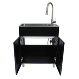 Glacier Bay 28 in. W x 10 in. D x 22 in. L Freestanding Stainless Steel Laundry Sink with Faucet and Double Door Cabinet in Black