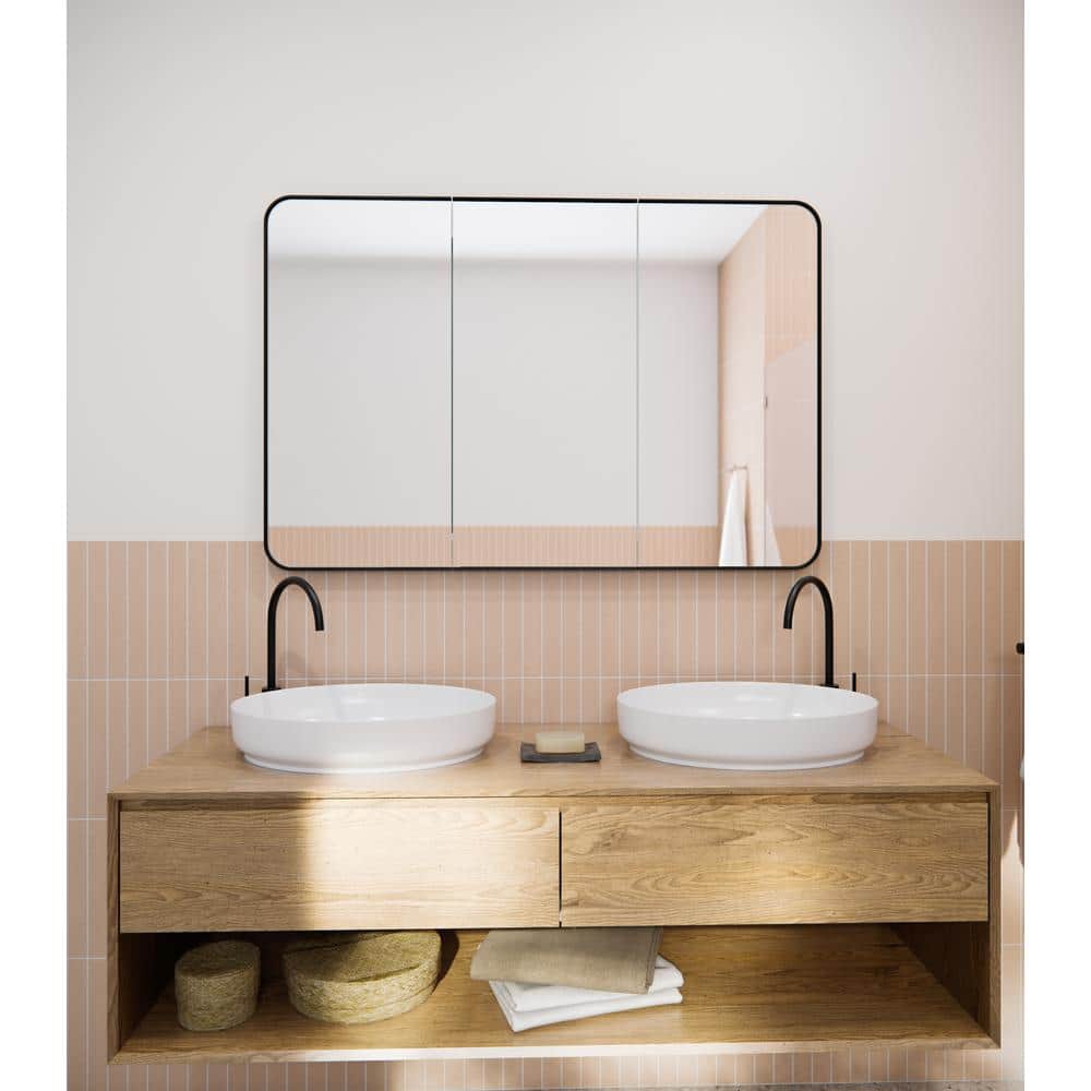 Glass Warehouse Calla 48 in. W x 32 in. H x 5 in. D Black Recessed Medicine Cabinet with Mirror