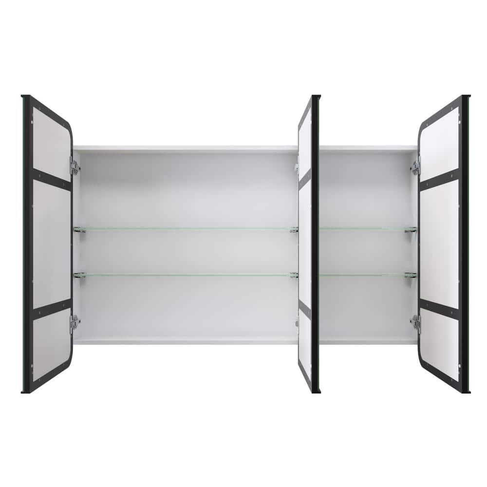 Glass Warehouse Calla 48 in. W x 32 in. H x 5 in. D Black Recessed Medicine Cabinet with Mirror