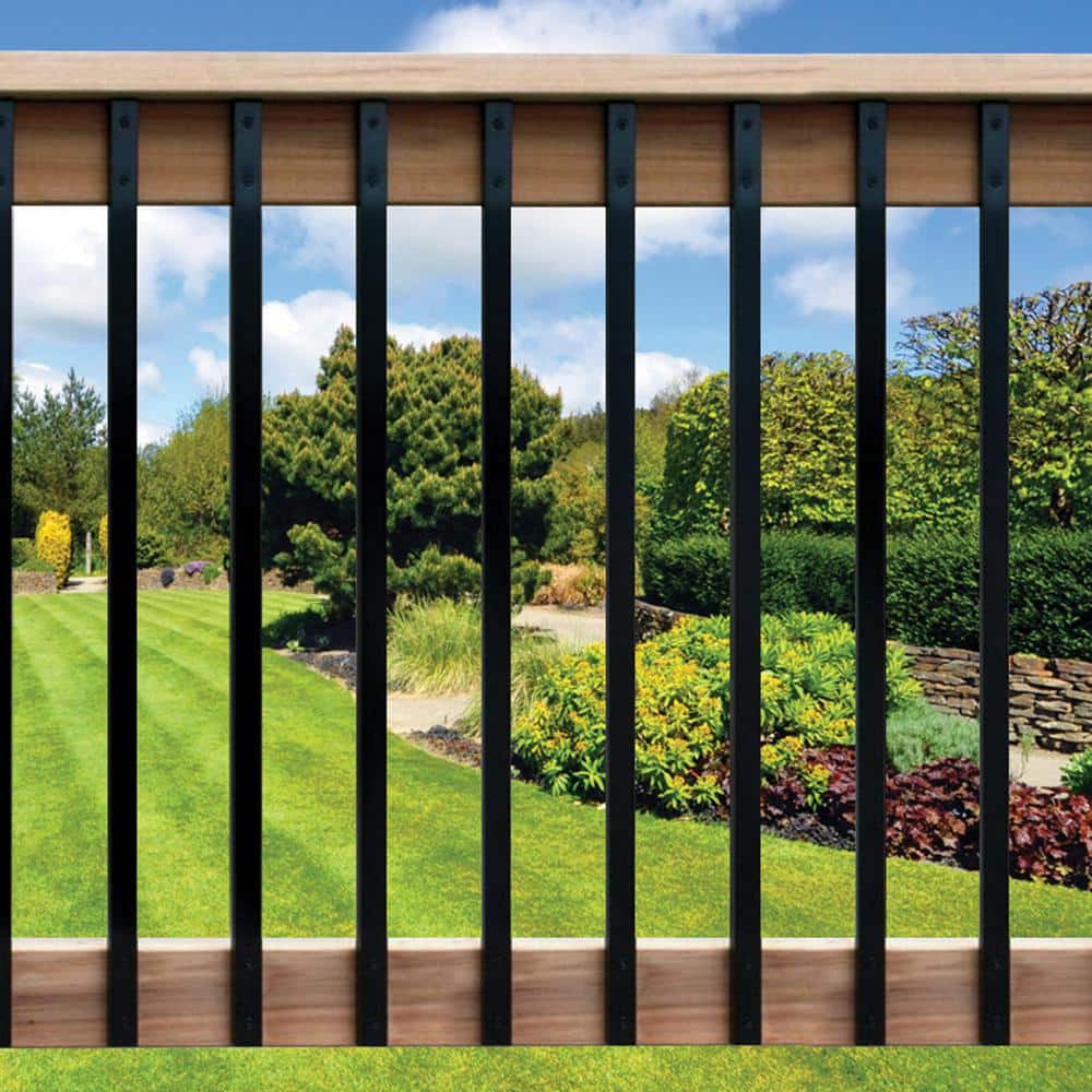 NUVO IRON 1/2 in. x 1 in. x 32 in. Black Galvanized Steel Rectangle Fence Rail Balusters (10-Pack)