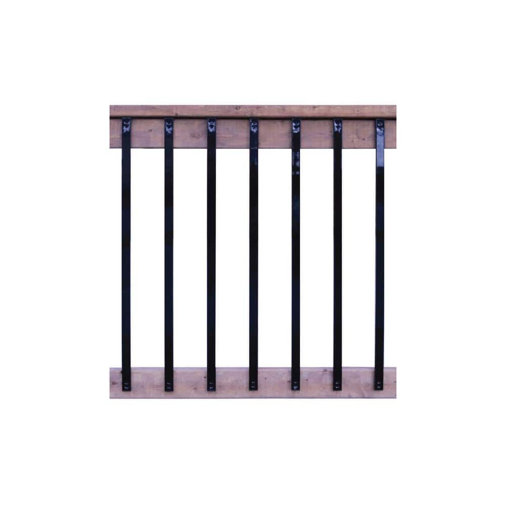 NUVO IRON 1/2 in. x 1 in. x 32 in. Black Galvanized Steel Rectangle Fence Rail Balusters (10-Pack)