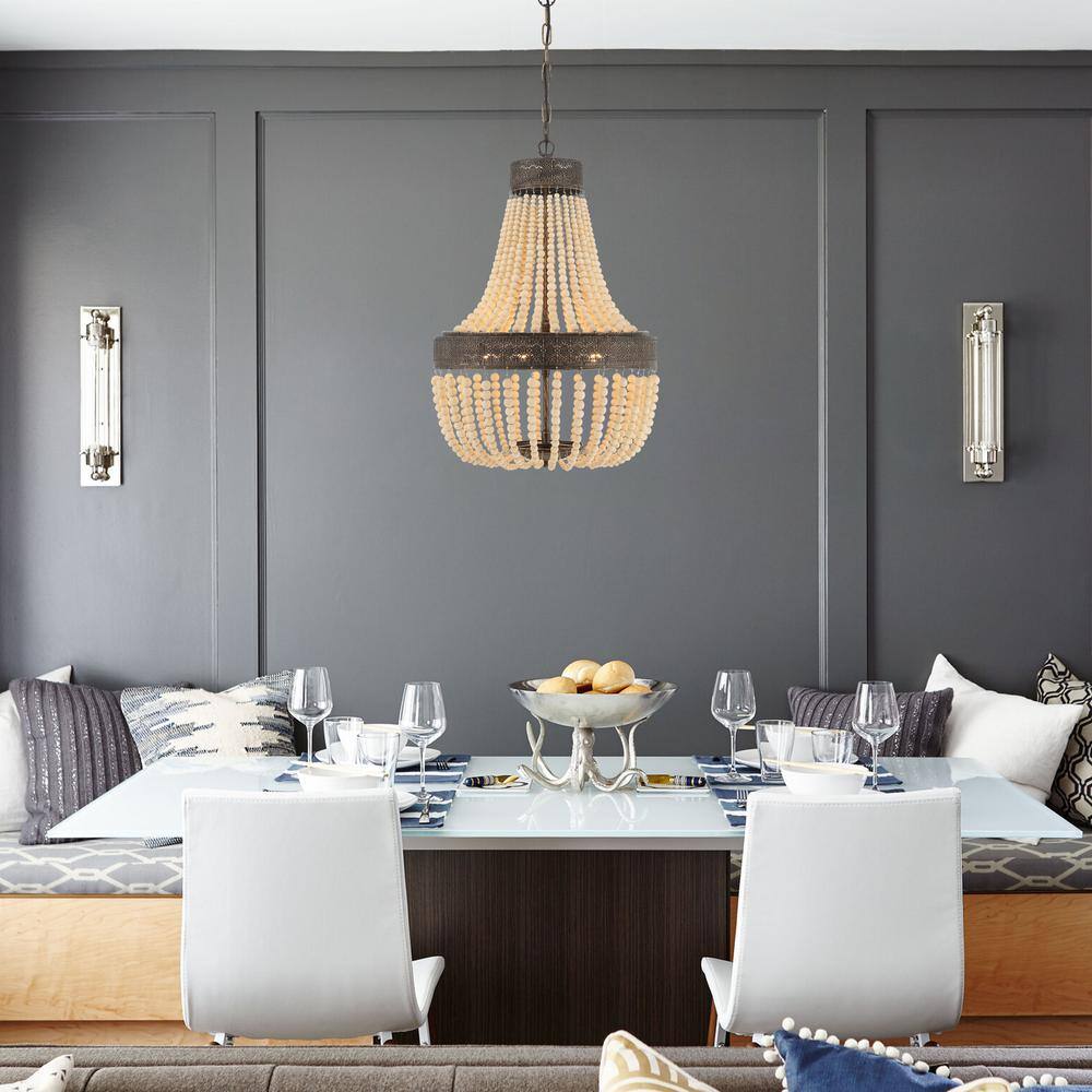 Vanity Art 5-Light Black+Gold Unique Empire Chandelier with Beaded Accents in