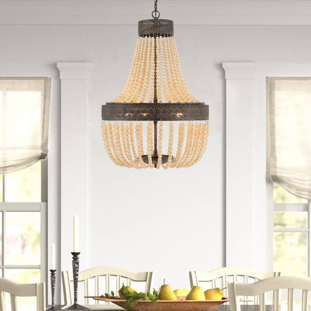 Vanity Art 5-Light Black+Gold Unique Empire Chandelier with Beaded Accents in