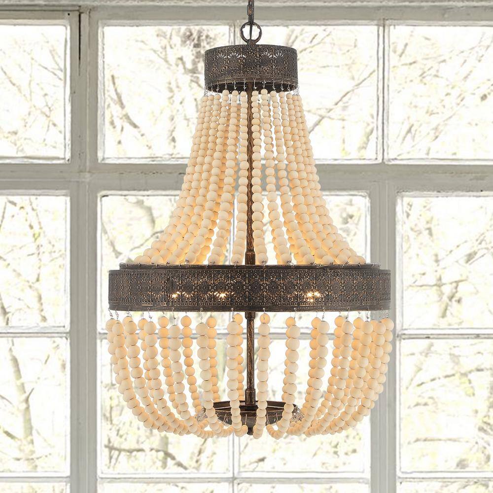 Vanity Art 5-Light Black+Gold Unique Empire Chandelier with Beaded Accents in