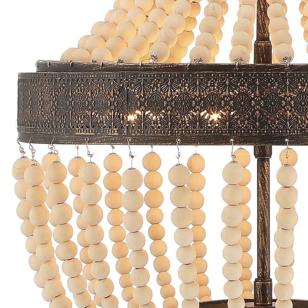 Vanity Art 5-Light Black+Gold Unique Empire Chandelier with Beaded Accents in