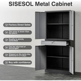 LISSIMO 31.50 in. W x 70.87 in. H x 15.75 in. D Black and Grey Freestanding Cabinet Metal Cabinets with 1-drawer and 2-Shelves