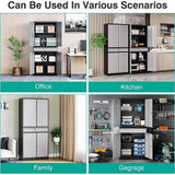 LISSIMO 31.50 in. W x 70.87 in. H x 15.75 in. D Black and Grey Freestanding Cabinet Metal Cabinets with 1-drawer and 2-Shelves