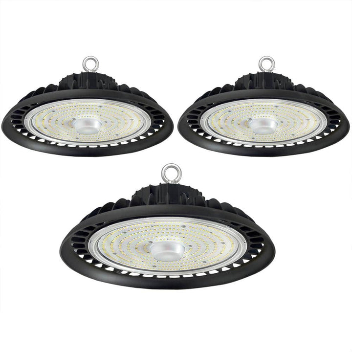 Honbei 11 in. 450-Watt Equivalent Integrated LED Dimmable Black UFOHigh Bay Light, 5000K for Workshop, ETL Listed 3 Pack