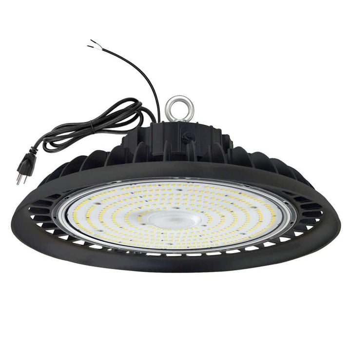Honbei 11 in. 450-Watt Equivalent Integrated LED Dimmable Black High Bay Light, 5000K UFO High Bay Lights with US Plug 5' Cable