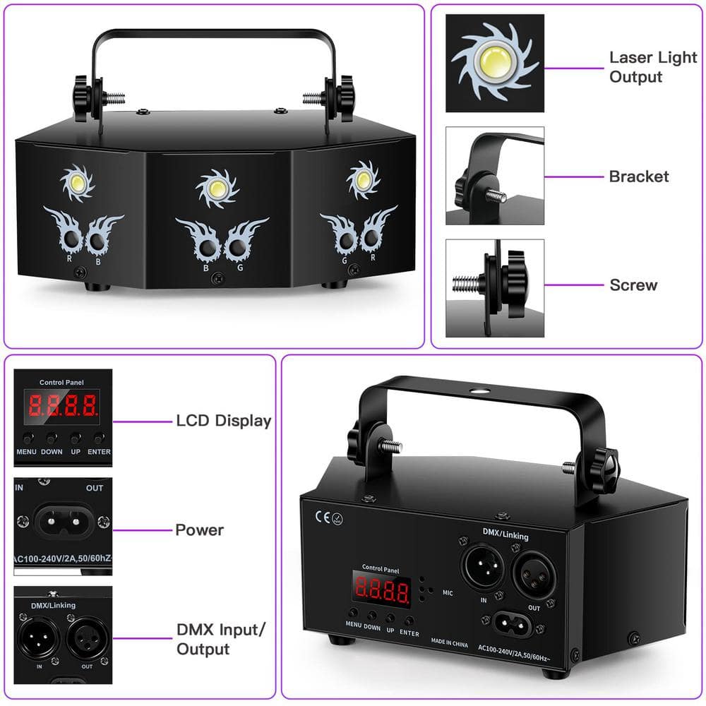 RGB LED Party Lights 9 Lens DJ Disco Ball Stage Lighting with Sound Activated and Remote Control