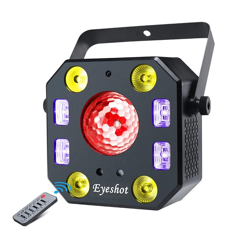 5 in 1 Stage Light Disco, Eyeshot with Magic Ball, Led Par Pattern Strobe Light with UV Effect, Remote and DMX Control