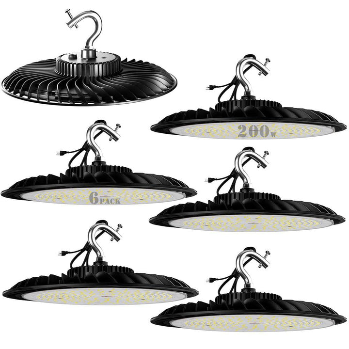 bulbeats 6-Pack of 200-Watt LED High Bay Light 30000LM High Bay LED Shop Lights AC100-277V Commercial Bay Lighting for Warehouse