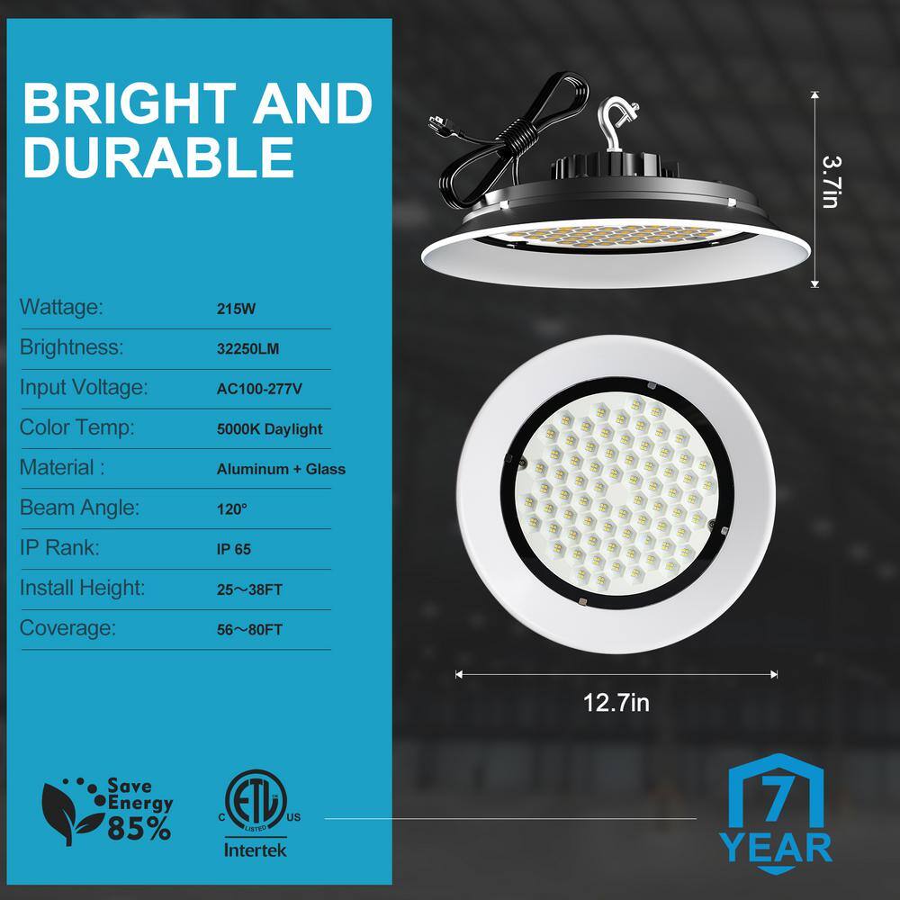 bulbeats 8Pack of 215W LED High Bay Light 32250LM High Bay LED Shop Lights AC100-277V Commercial Bay Lighting for Warehouse