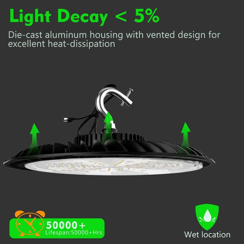 bulbeats 4-Pack of 250-Watt LED High Bay Light 37500LM High Bay LED Shop Lights AC100-277V Commercial Bay Lighting for Warehouse