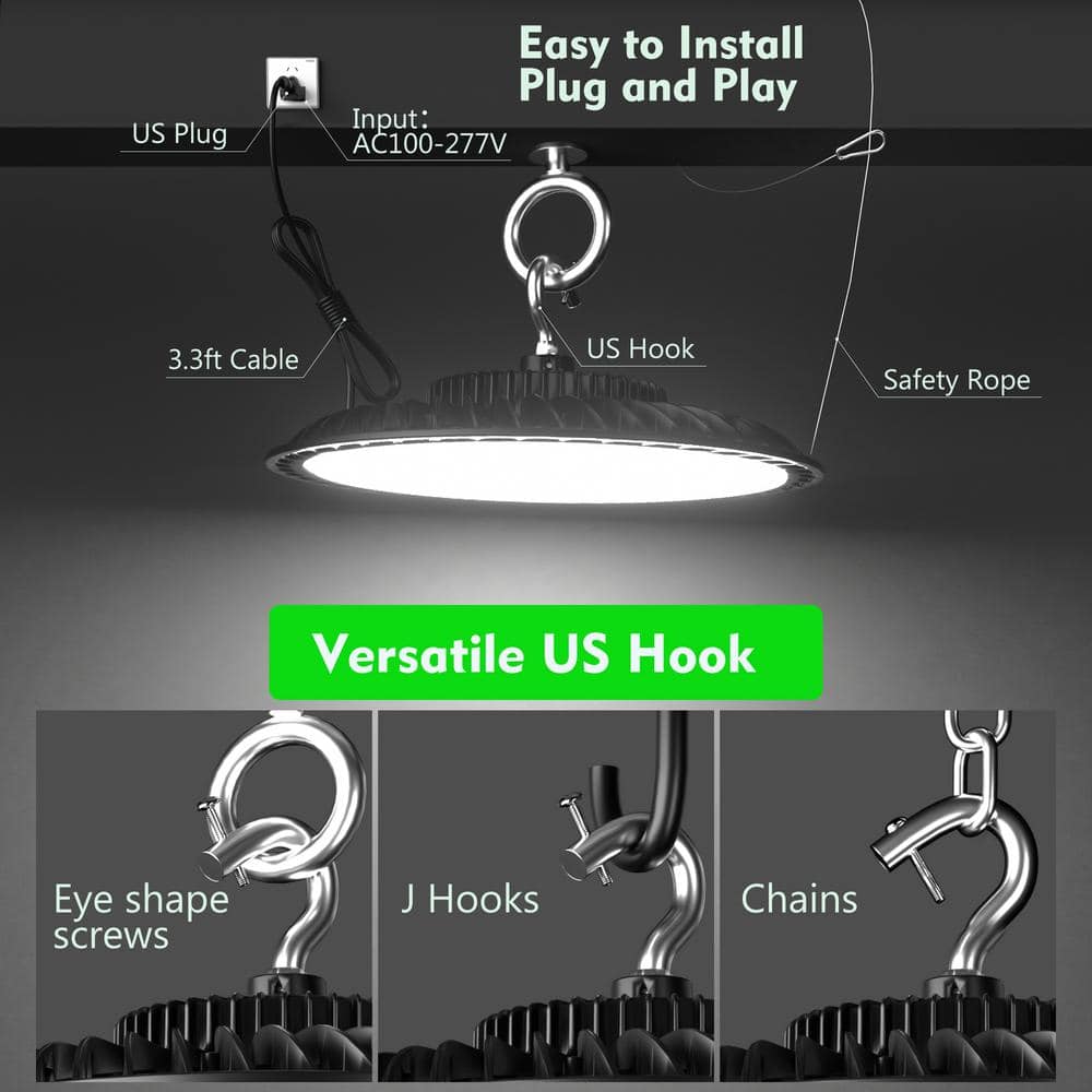 bulbeats 6-Pack of 250-Watt LED High Bay Light 37500LM High Bay LED Shop Lights AC100-277V Commercial Bay Lighting for Warehouse
