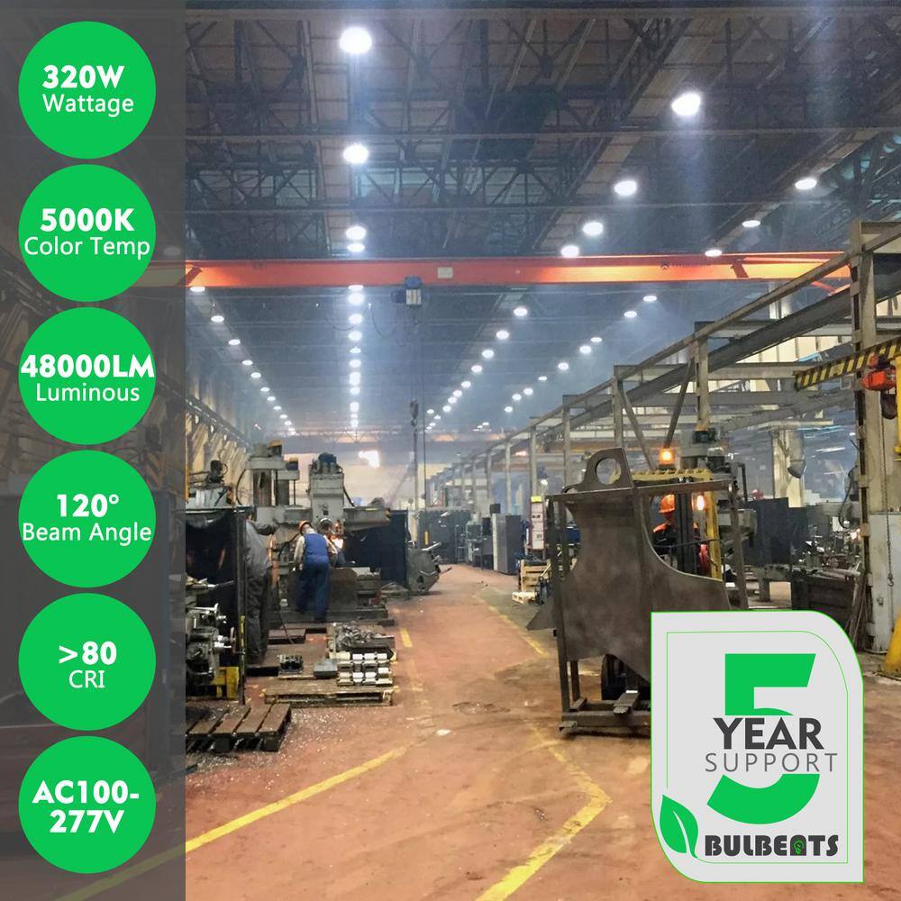 bulbeats 4Pack of 320-Watt LED High Bay Light 48000LM High Bay LED Shop Lights AC100-277V Commercial Bay Lighting for Warehouse