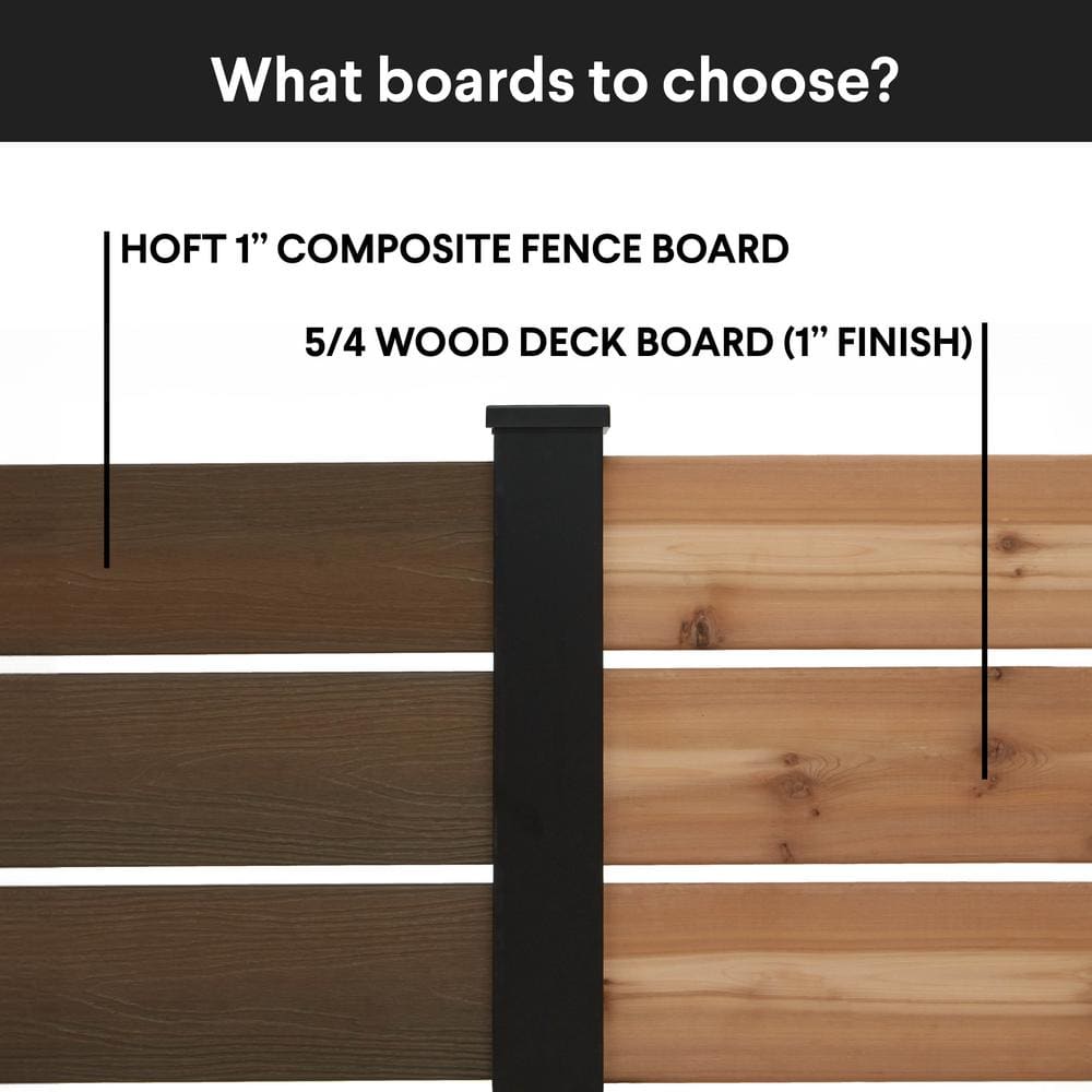 HOFT End Post Kit 73 in. x 3 in. x 3 in. Black Aluminum Deck Fence End Post and Hardware Kit A6