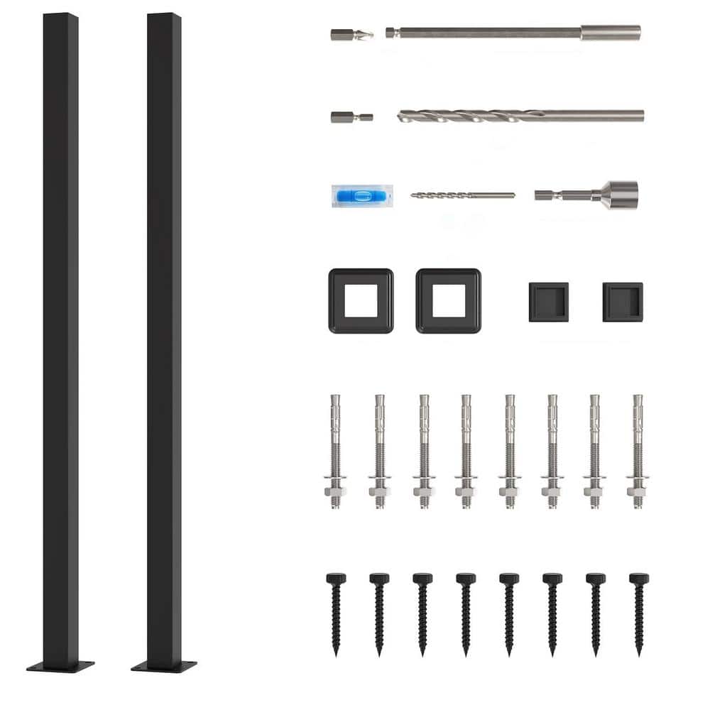 HOMEIBRO 60 in. x 1.2 in. Galvanized Steel Matte Black Deck Balusters (2-Pack)
