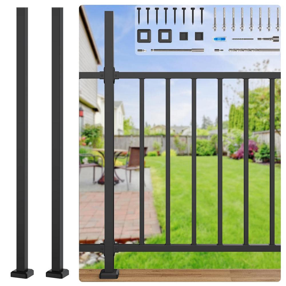 HOMEIBRO 60 in. x 1.2 in. Galvanized Steel Matte Black Deck Balusters (2-Pack)
