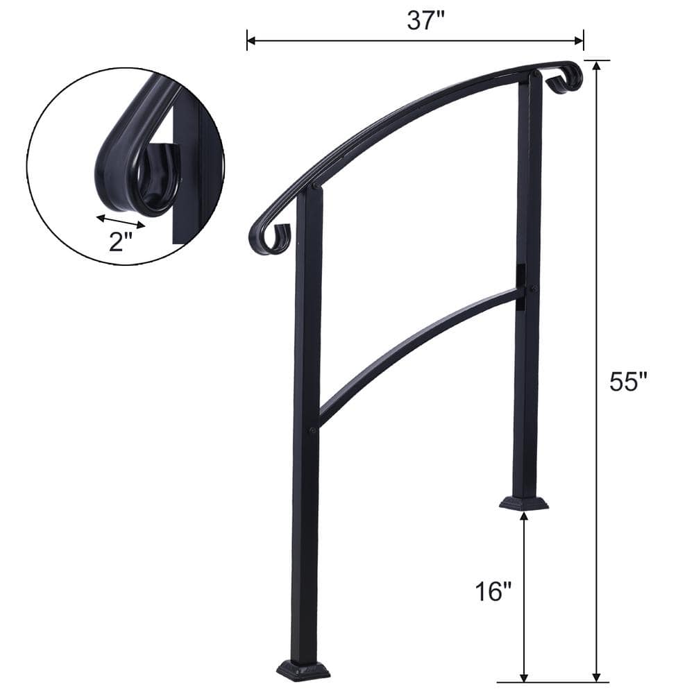 HOMEIBRO 37 in. Steel Handrail for Outdoor Steps