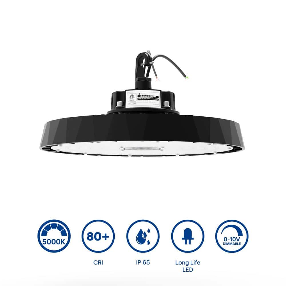 InfiBrite 12.8 in. 5000K Daylight 38,400 Lumens 240-Watt Integrated LED Dimmable Wet Rated Black High Bay Light 100-277 Volt