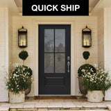 JELD-WEN 36 in. x 80 in. Left-Hand 4 Lite Clear Glass Black Painted Fiberglass Prehung Front Door with Brickmould